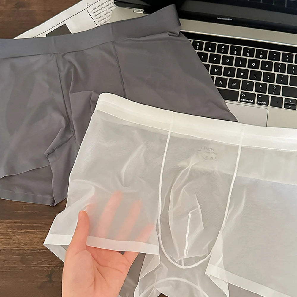 Mens Ice Silk Underwear Seamless Transparent Boxer Shorts Sexy Ultra-thin Breathable Panties Male Quick Dry U Pouch Underpants