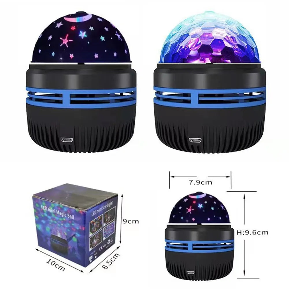 LED Starry Sky Projector – 360° Rotating USB Atmosphere Lamp for Bedroom & Events