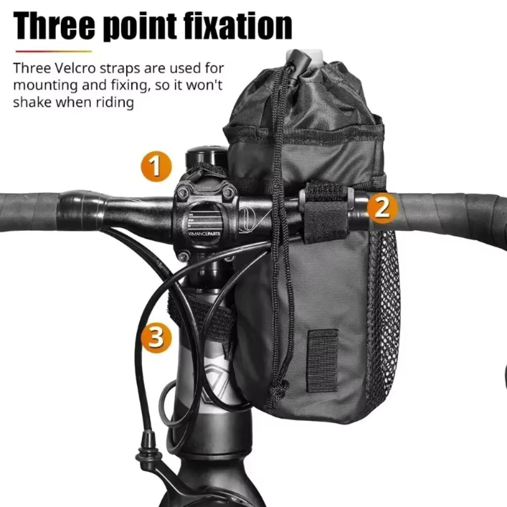 Universal bicycle insulated water bottle holder bag with mesh pocket suitable for walking off-road mountain biking