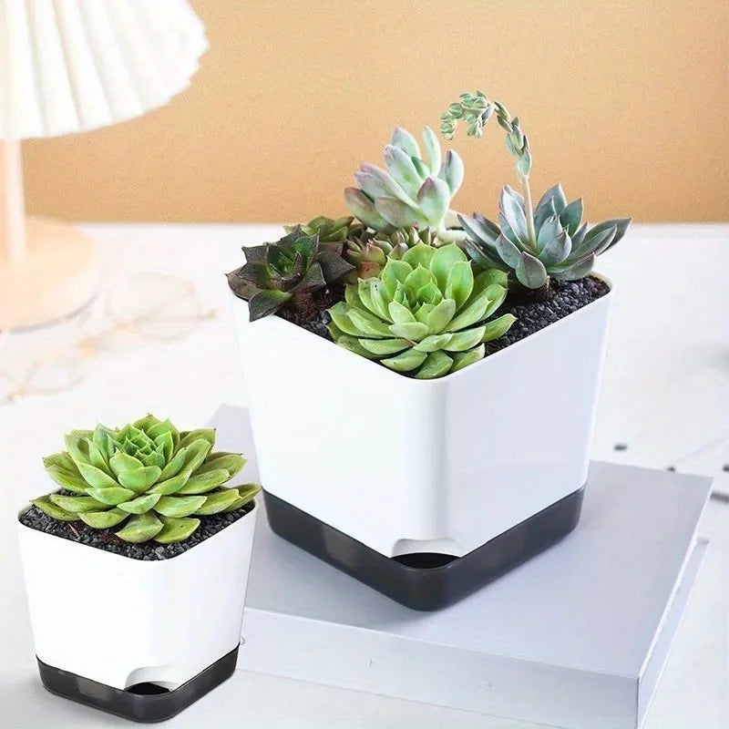 5-Piece Self-Watering Plant Pots with Drainage & Clear Saucer – Indoor & Outdoor Planters