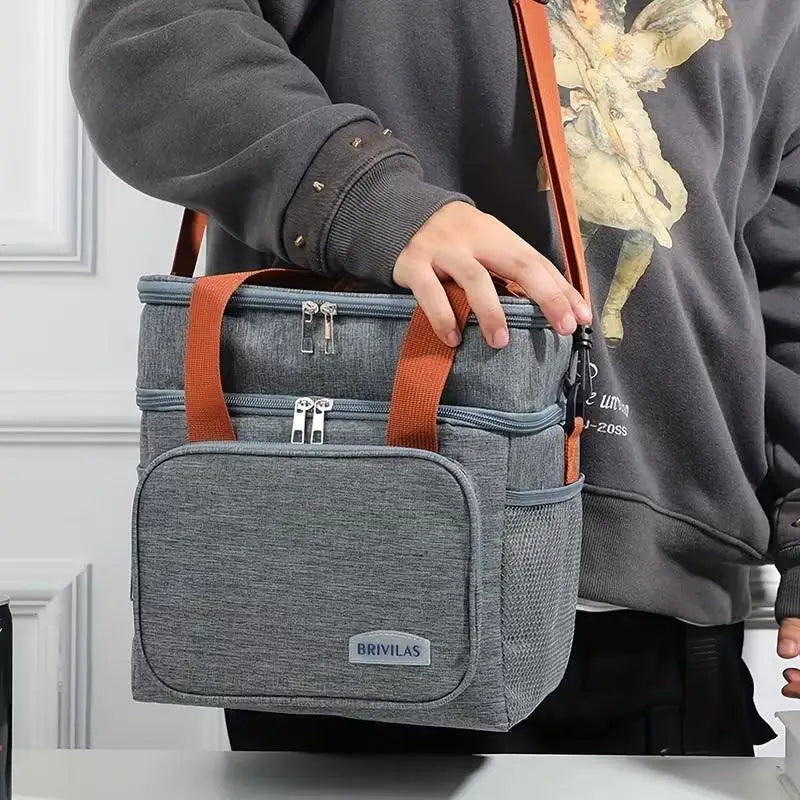✰✪1pc Insulated Lunch Bag, Large Capacity Double-layer Insulated Tote Bag, Suitable For Picnics, School And Work.