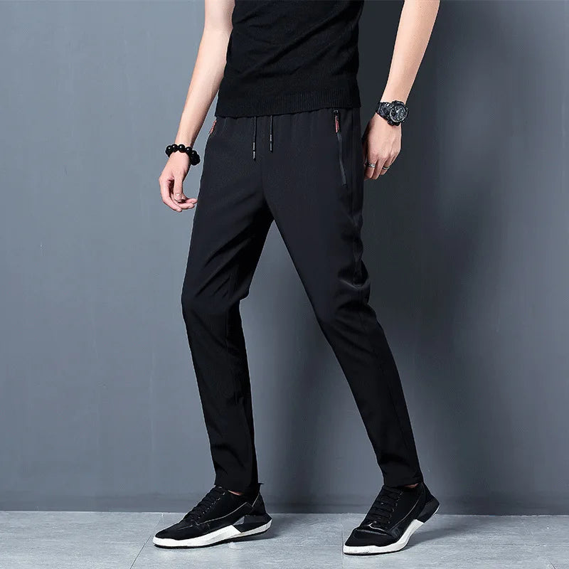 Summer hot selling men's ice silk quick drying casual pants slim fit ice silk sports pants straight tube quick drying