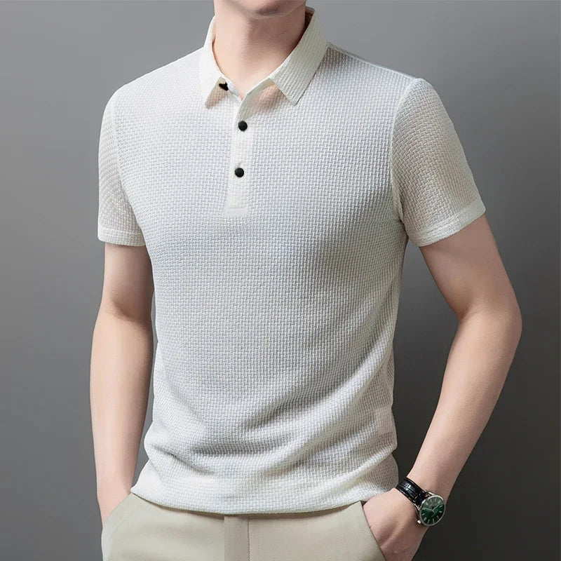 Men's Bone Flower Solid Color Polo Shirt Business Casual Short Sleeve Summer Breathable Versatile Top