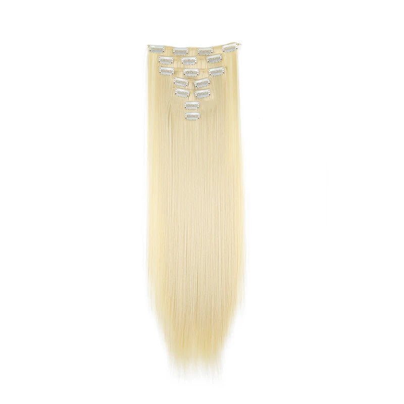 WIGSIN 24Inch Synthetic 7Pcs/set Long Straight Hair Extension 16Clips Hairstyle Black Blonde Hairpiece for Women