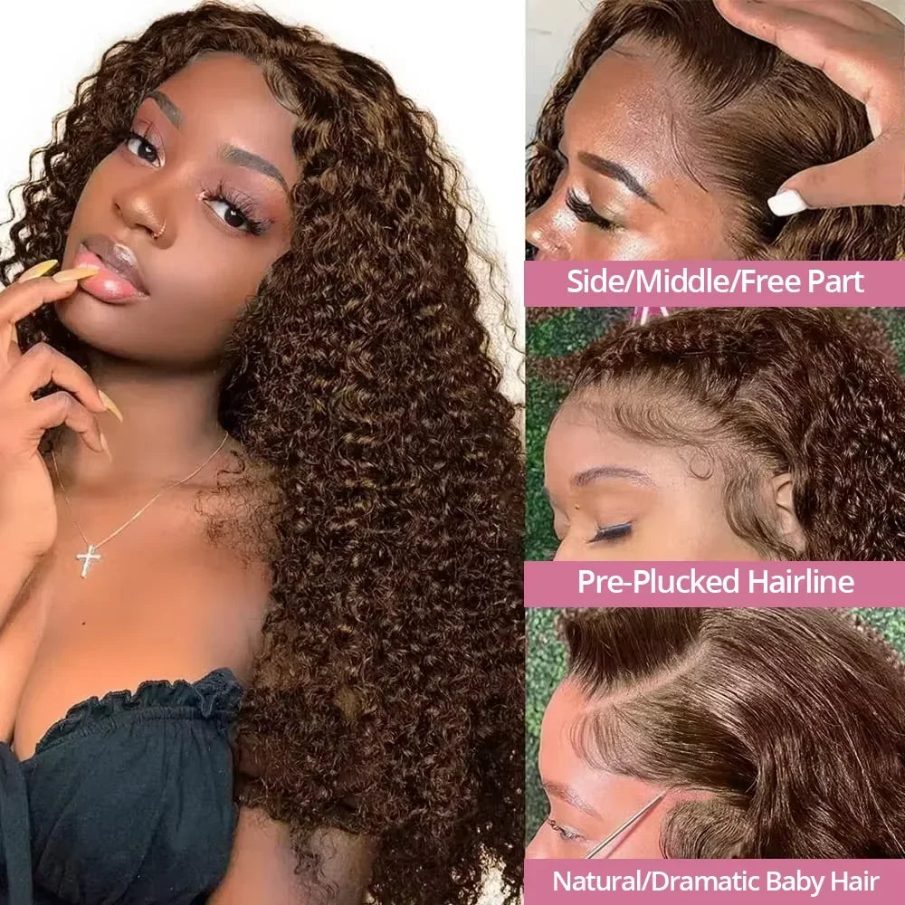 Chocolate Brown Deep Wave 13x6 Lace Front Wig Wig Human Hair Water Wave 250% Density Curly Wig Human Hair Brown Wigs Pre Plucked