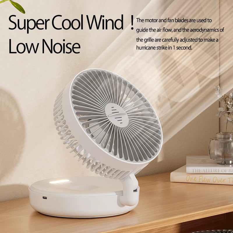 Rechargeable 3-in-1 Portable Fan with Night Light — Wall Mount, 90° Fold, 4 Speeds