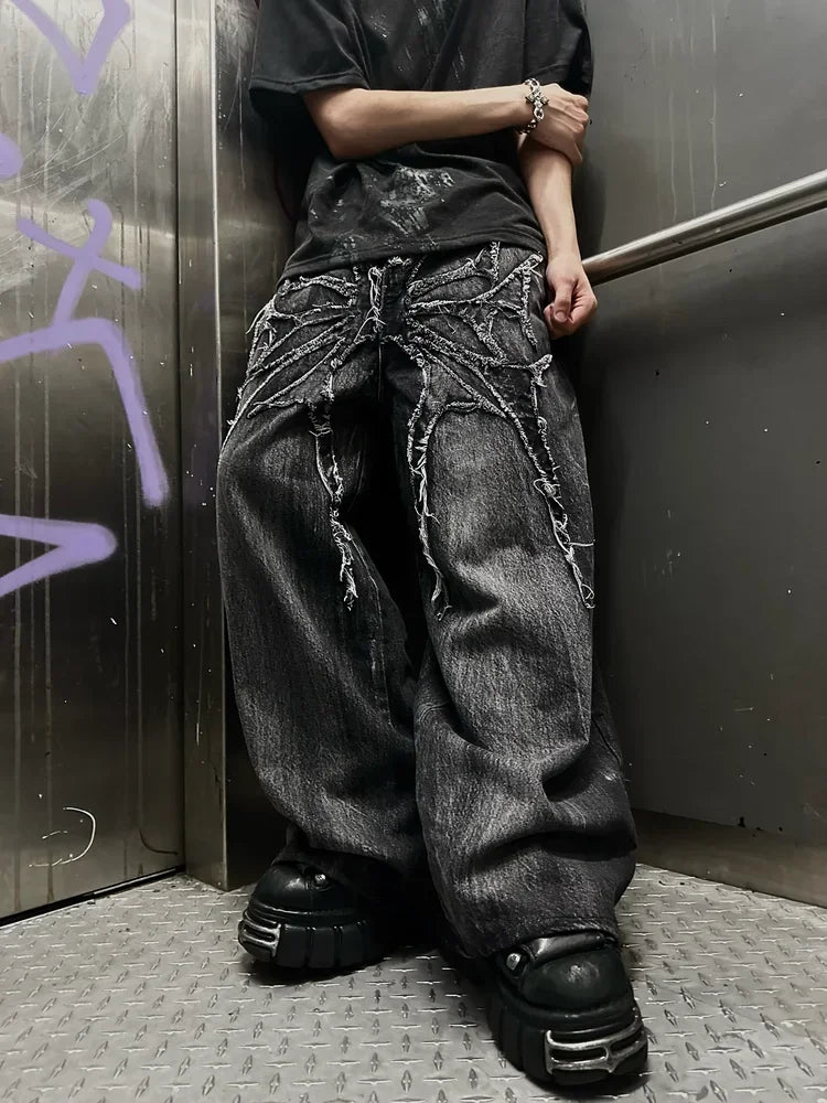 Y2K Baggy Jeans vintage Splicing embroidery Pattern high quality jeans Hip Hop Gothic Streetwear men women Casual wide leg jeans