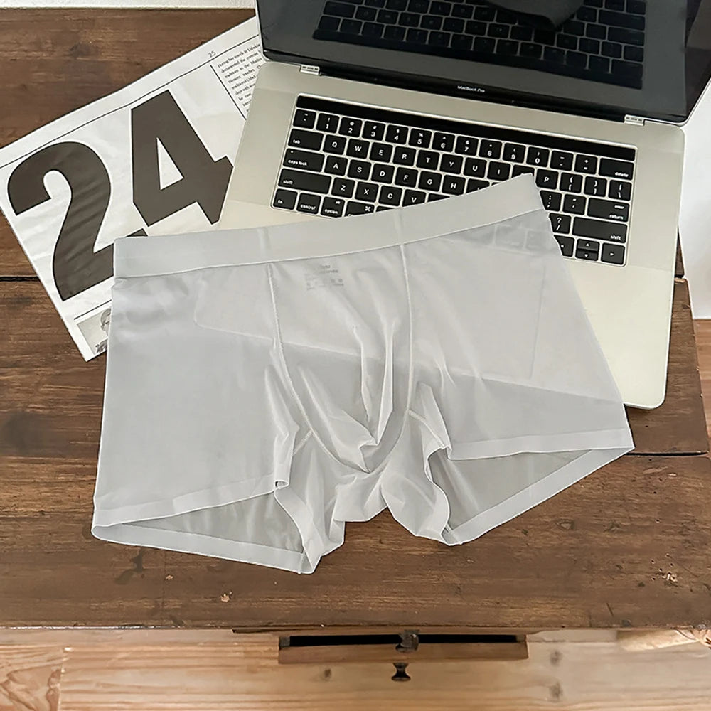 Mens Ice Silk Underwear Seamless Transparent Boxer Shorts Sexy Ultra-thin Breathable Panties Male Quick Dry U Pouch Underpants