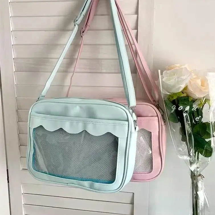 Japanese Harajuku Women's Ita Bag PU Transparent Pocket Itabag High School Girl Uniform JK Crossbody Shoulder Bag Handbag
