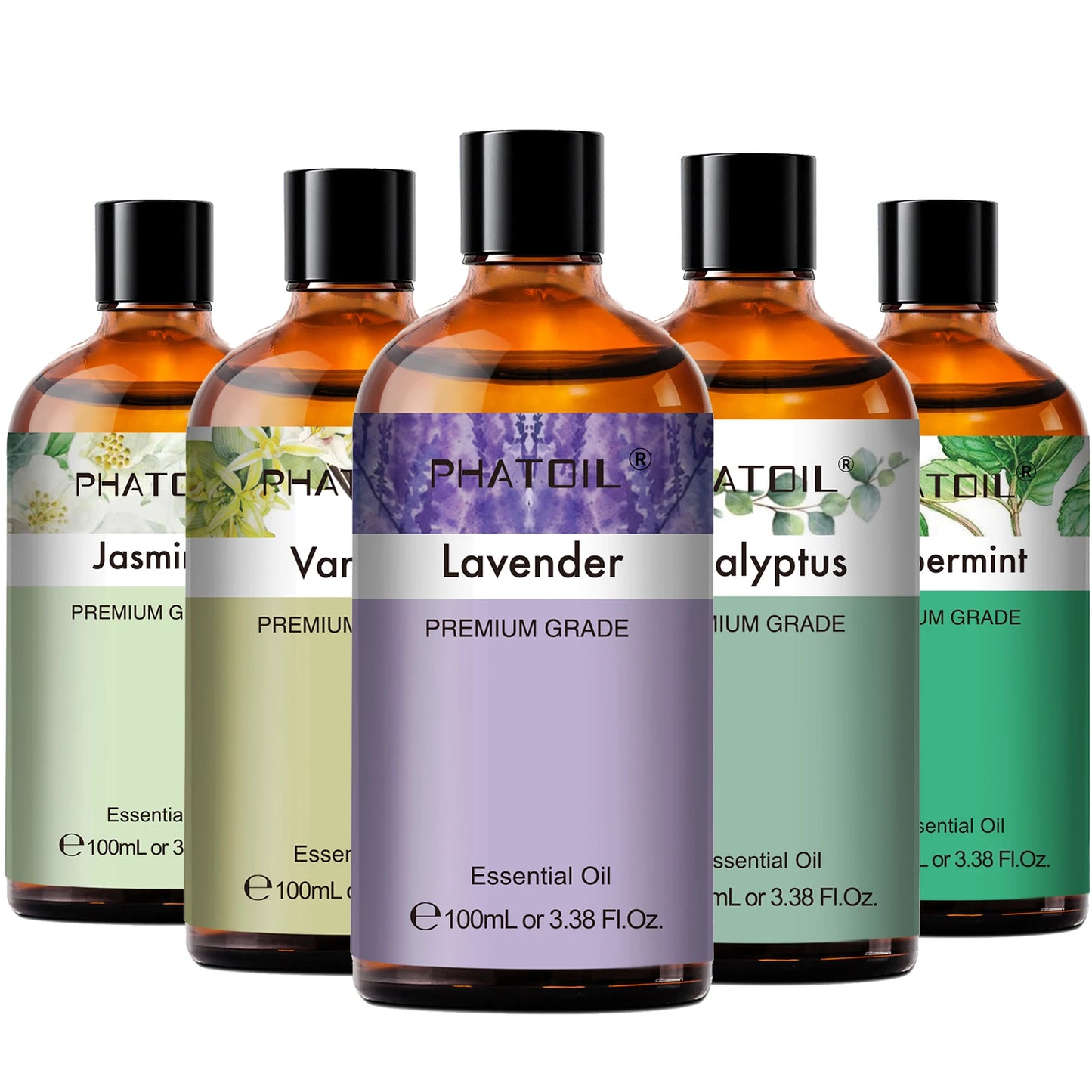 PHATOIL 100ml Eucalyptus Essential Oil For Skin Lavender Vanilla Jasmine Lemon Bergamot Aroma Oil for Aromatherapy Candle Making