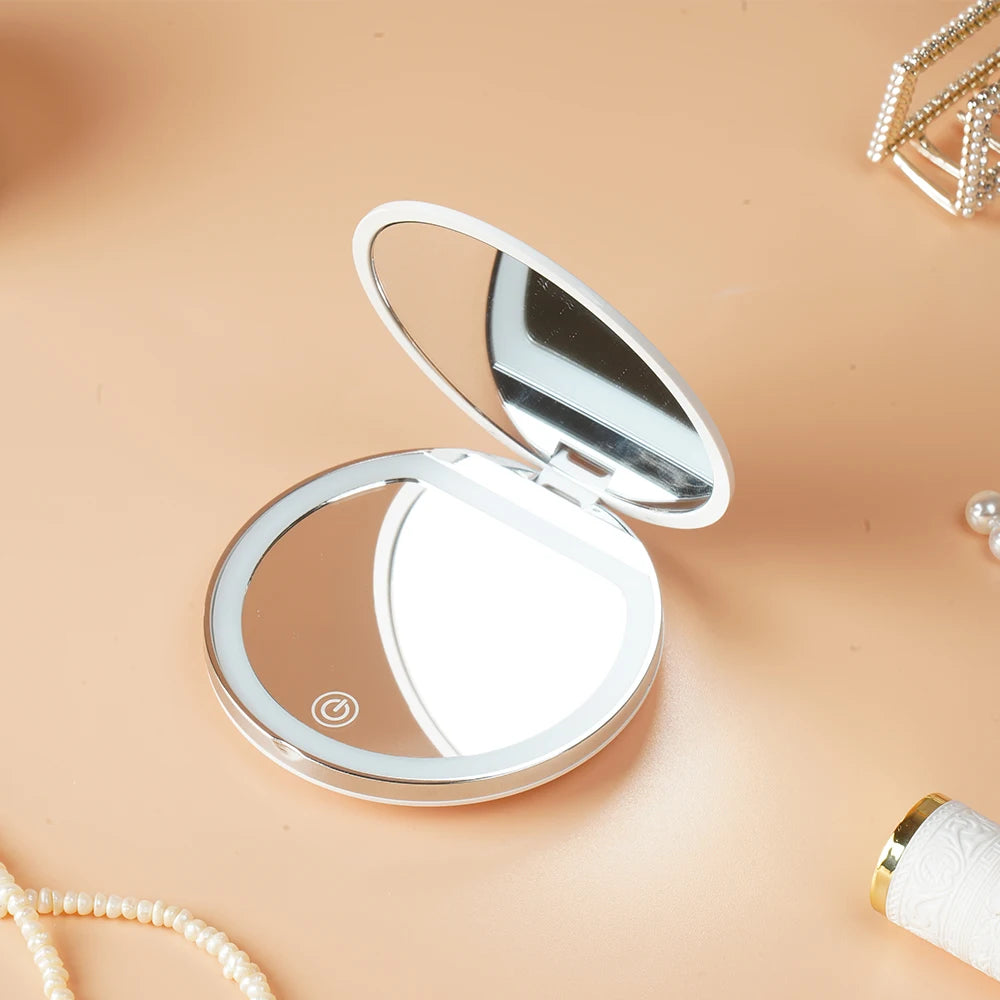 Rechargeable LED Makeup Mirror — Foldable Travel Mirror, 1X/3X Magnification