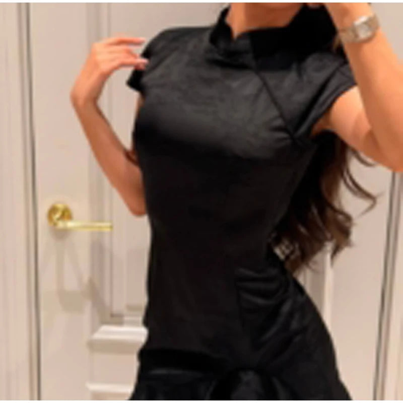 Elegant Print Low-cut Ruffle Short Dress Women V-neck Short-sleeved Waist Cinching Pleated Mini Dresses Casual Party Vestidos