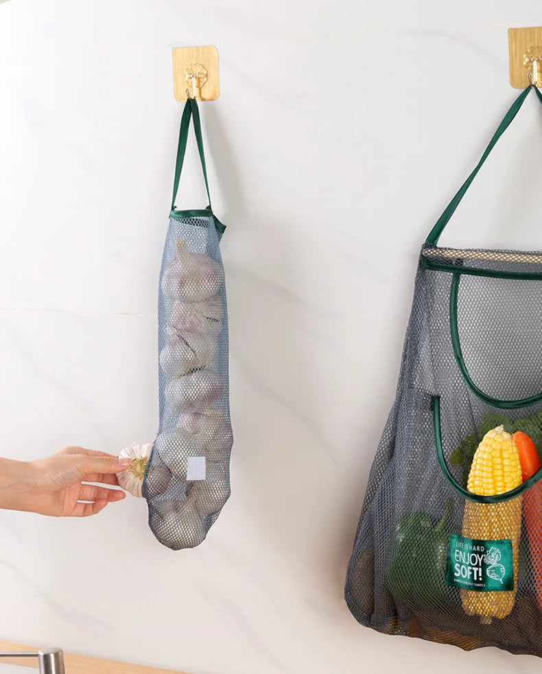 Reusable Kitchen Hanging Mesh Storage Bag – Fruit, Vegetable & Garlic Net Bag