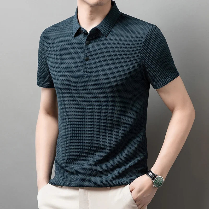 Men's Bone Flower Solid Color Polo Shirt Business Casual Short Sleeve Summer Breathable Versatile Top