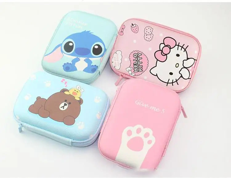 Hello Kitty Data Cable Charger Storage Box Earphone Cable Storage Bag Cartoon Cute Portable Mini Bag Camera Organizer Box