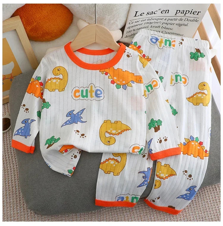 Baby Pajamas Summer Children's Long-sleeved Trousers Home Clothes Suits Cotton Underwear Thin Pajamas Air-conditioning Clothes