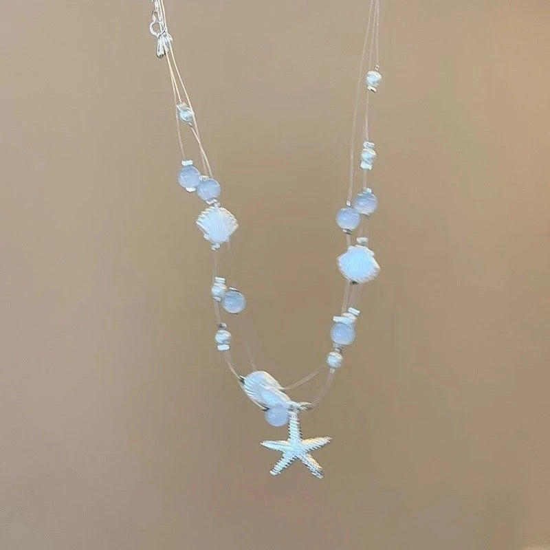 Handmade Seashell Beaded Choker – Starfish Pendant Ocean Inspired Necklace