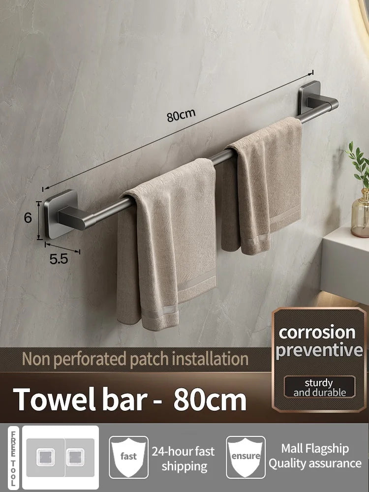 No-Drill Bathroom Towel Bar & Hook Set – Adhesive Wall-Mounted Rack