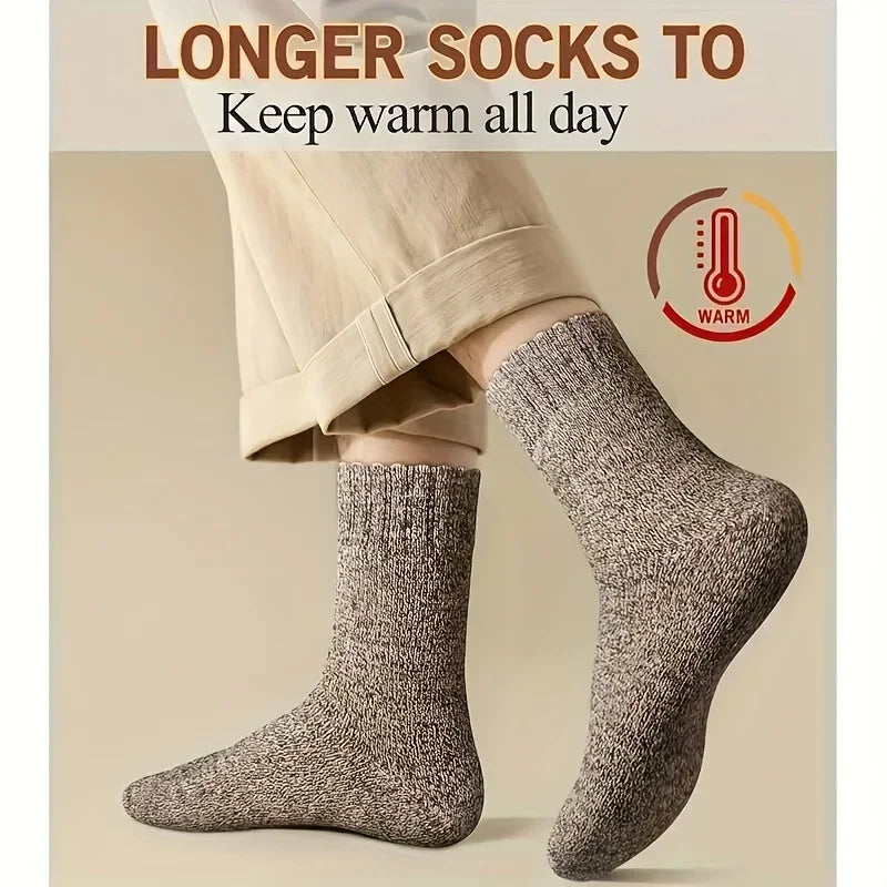 3 Pairs Men's Winter Warm Socks, Thick Towel Mid-Calf Socks, Anti-Cold Snow Boots Socks Elastic Solid Color