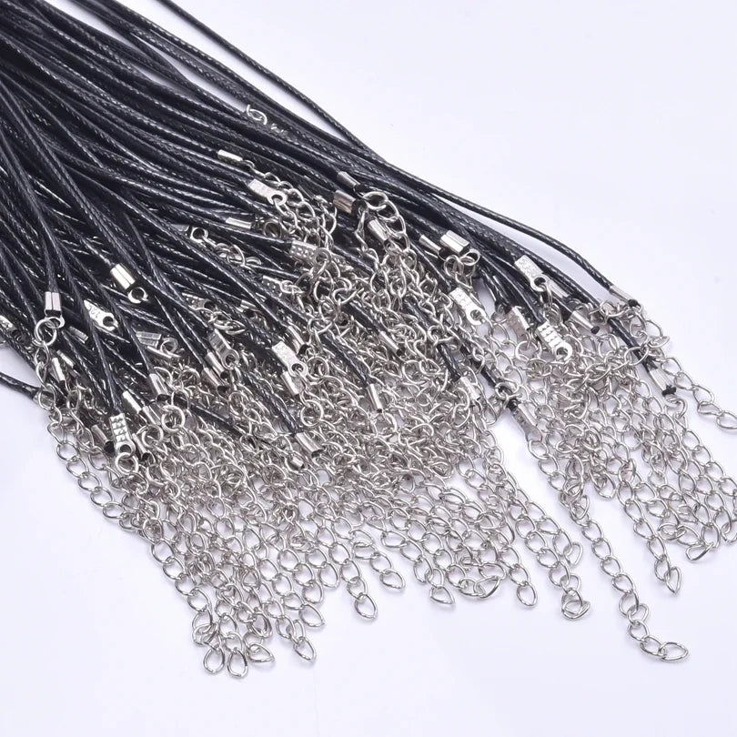 50/55/60cm Black Leather Rope Chain Necklace 10/20/30pcs/Lot Alloy Extended Chains Wax DIY Necklaces For Women Men Lobster Clasp