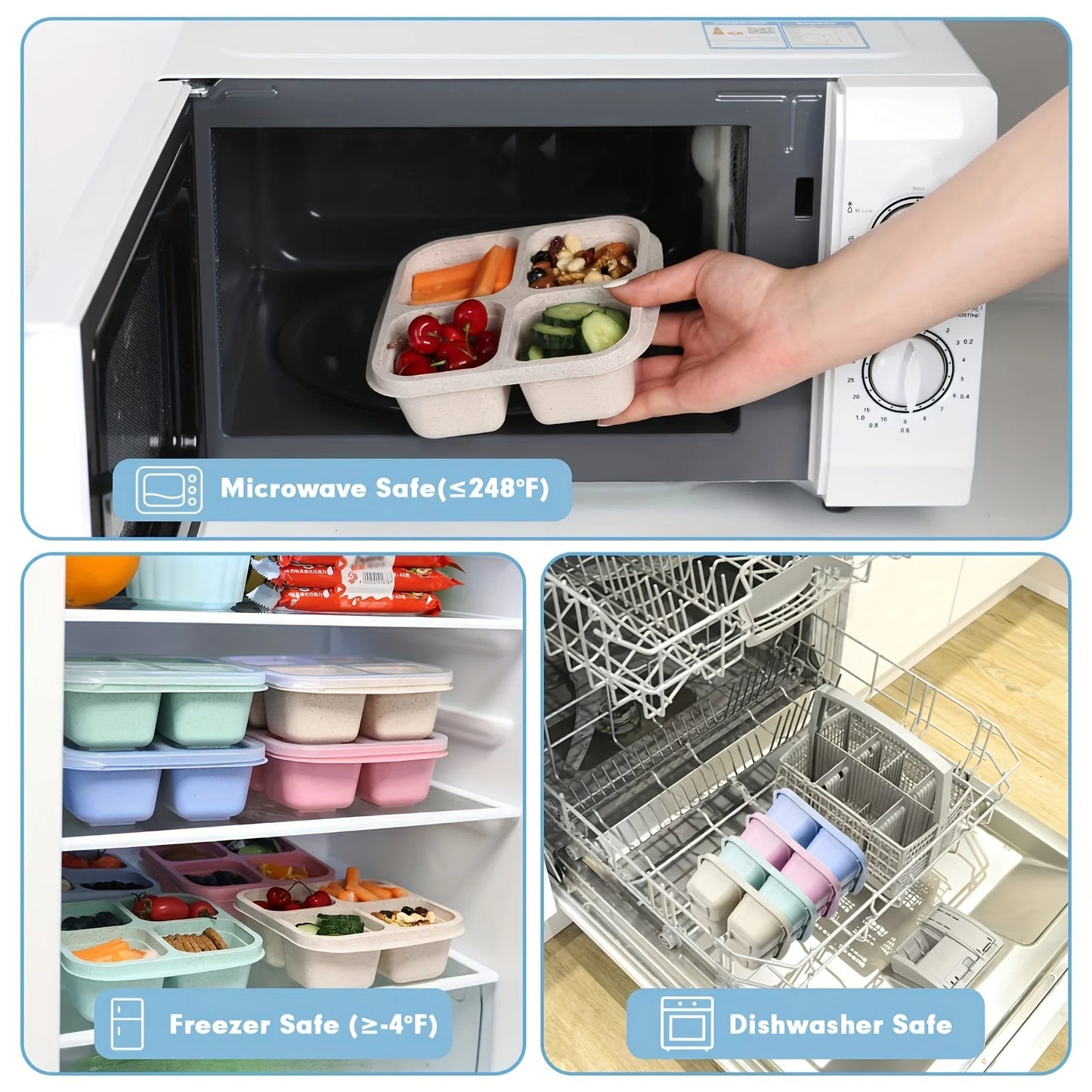 Premium Wheat Straw Bento Box - 4-Compartment Lunch Container with Clear Lid, Dishwasher Safe for School/Office/Travel