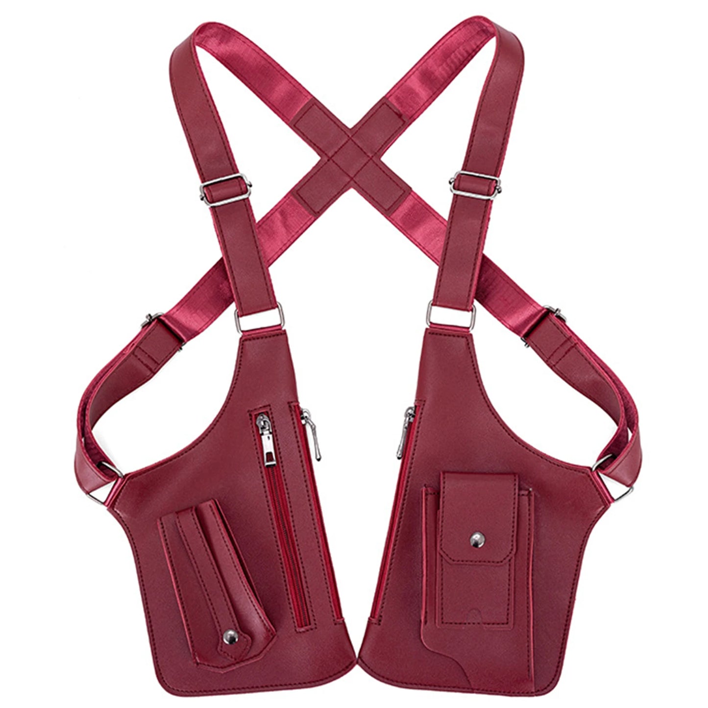PU Leather Double Shoulder Armpit Bag Multi-Pocket Underarm Strap Wallet Pocket Anti-Theft for Men Women Travel Outdoors