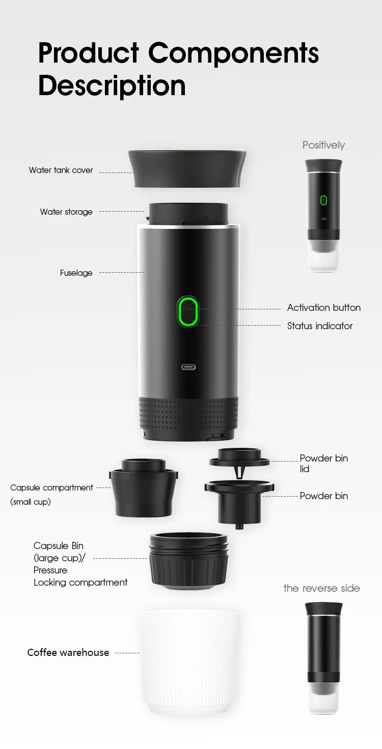 3-in-1 Portable Espresso Coffee Maker – Capsule, Powder & Travel Coffee Machine