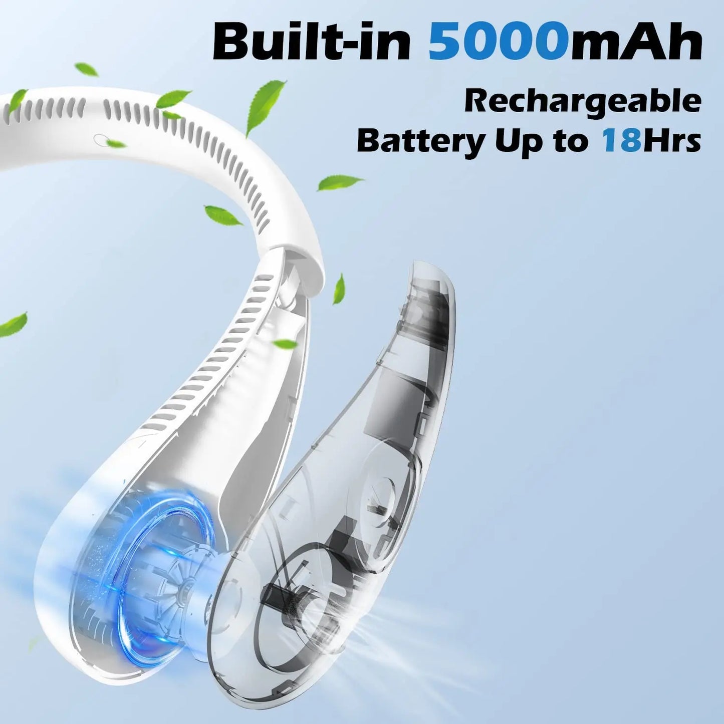 5000mAh Bladeless Neck Fan – USB Rechargeable Foldable Wearable Cooling Fan