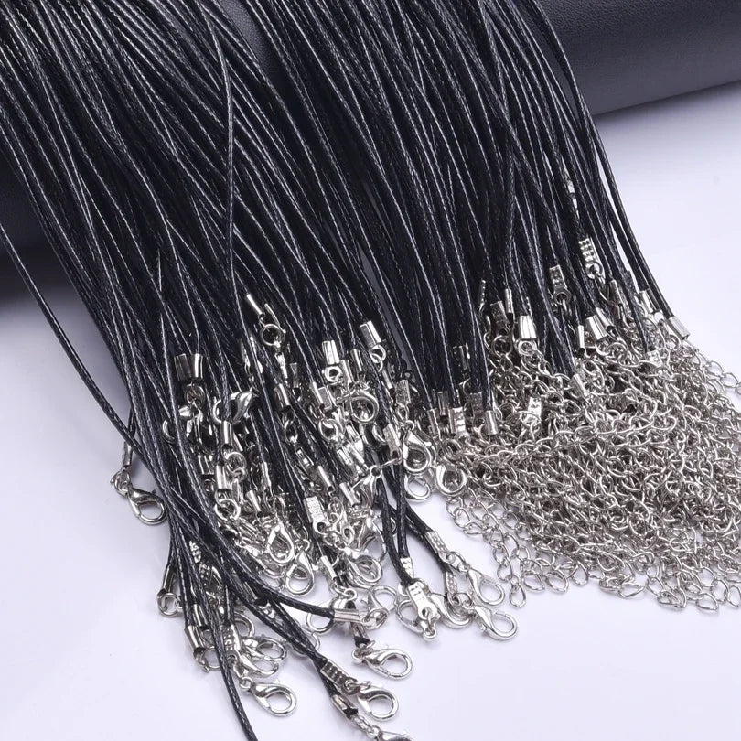 50/55/60cm Black Leather Rope Chain Necklace 10/20/30pcs/Lot Alloy Extended Chains Wax DIY Necklaces For Women Men Lobster Clasp