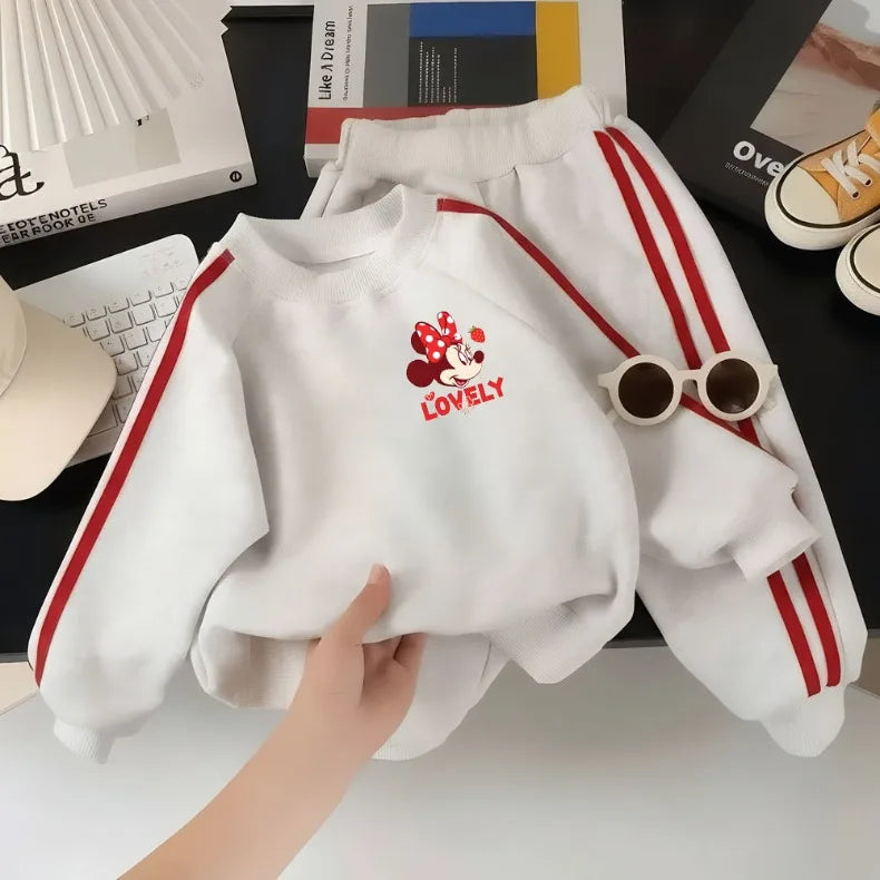 2026 Spring New Style Children's Clothing Sets Girls Minne Printed Casual Hoodies Long Pant Two Piece Kids Fashion Tracksuits