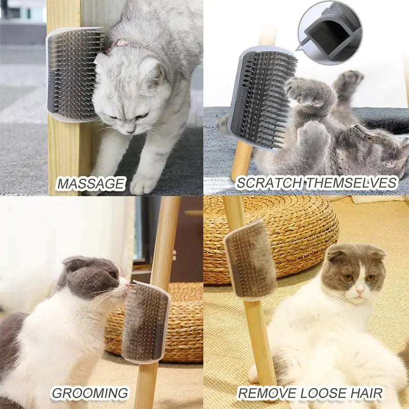 Cat Corner Grooming Massage Brush – Self-Cleaning Scratch & Comb for Kittens