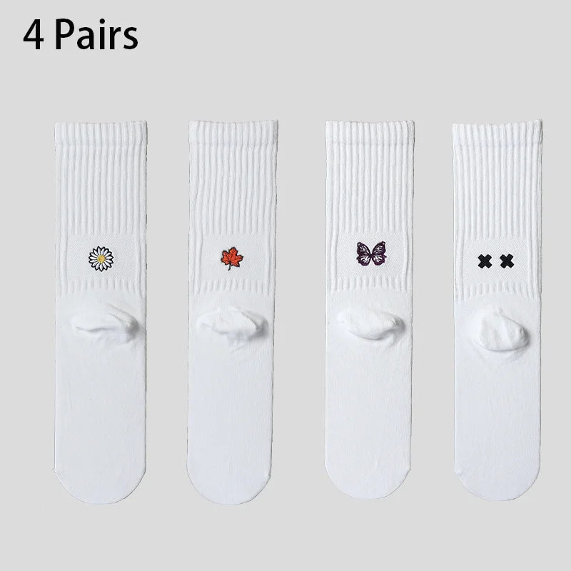 4 Pairs Men's Cotton Work Socks Cushioned Long Running Breathable Ankle Crew Socks  Casual Socks for Men Cycling socks