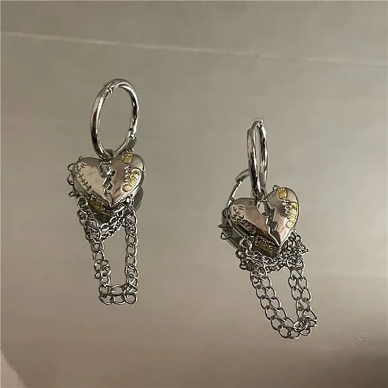 Y2K Silver Liquid Geometric Clip Earrings – Hip-Hop Punk Style