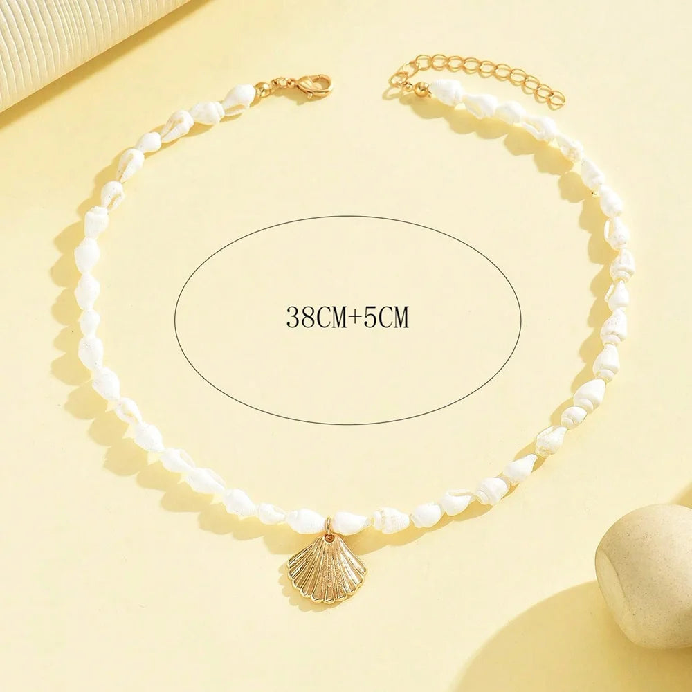 Fashionable  Natural Seashell Beaded Necklace Shell Pendant Ocean Inspired Jewelry Choker Suitable For Women Holiday Party Daily