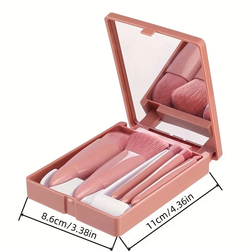 5-Piece Foldable Travel Makeup Brush Set with Mirror – Mini Portable Kit