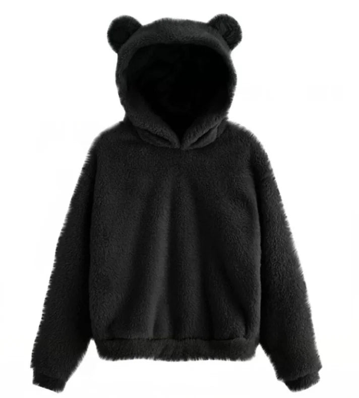 Autumn Winter Women's Hoodies Winter Women Long Sleeve Rabbit Ear Hood Sweatshirt Cute Plush Warm Casual Hoodie Tops