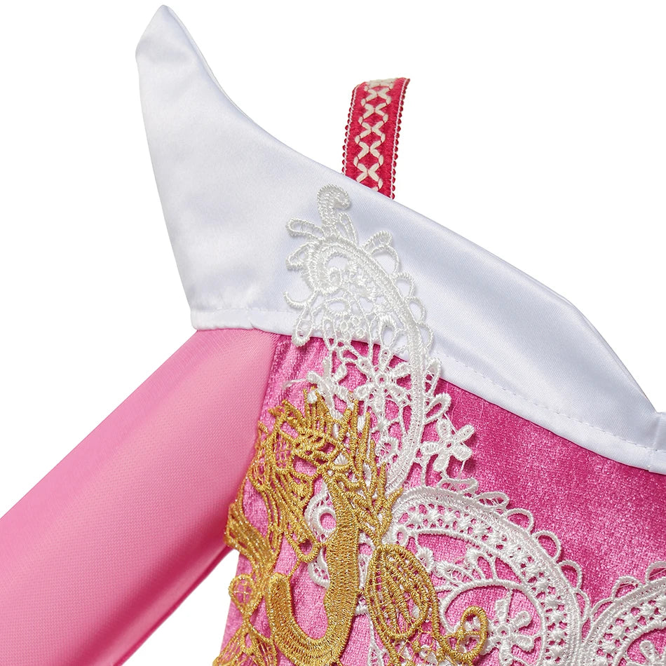 Girls Princess Dress Sleeping Beauty Aurora Cosplay Costume 2025 Kids Carnival Birthday Party Pink  Long Sleeve  Evening Dresses