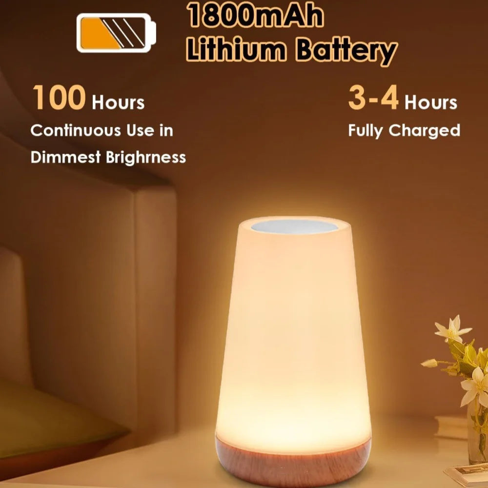 Dimmable Touch LED Table Lamp – 13 Colours & 5 Brightness Rechargeable Bedside Light