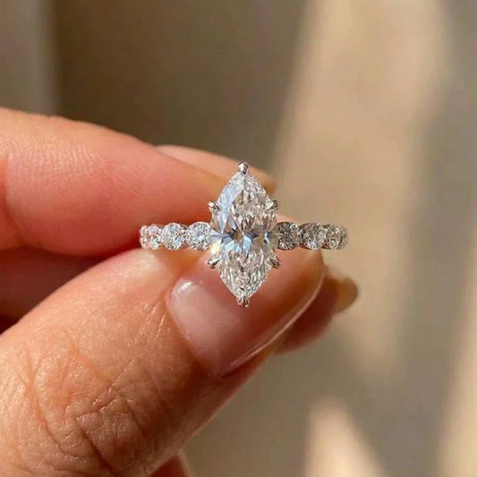 925 Sterling Silver New Fashion Design Marquise Cubic Zirconia Set Rings for Women Modern Trend Bridal Wedding Sparkling Jewelry