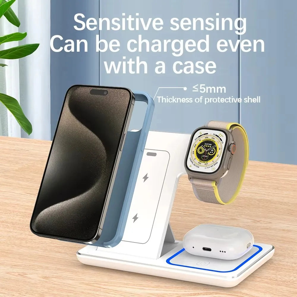 Foldable Phone Wireless Charger Station For iPhone 16 15 14 13 12 Pro Max Apple Watch 10/9/8/7/6 AirPods 3/2 Fast Charging Dock