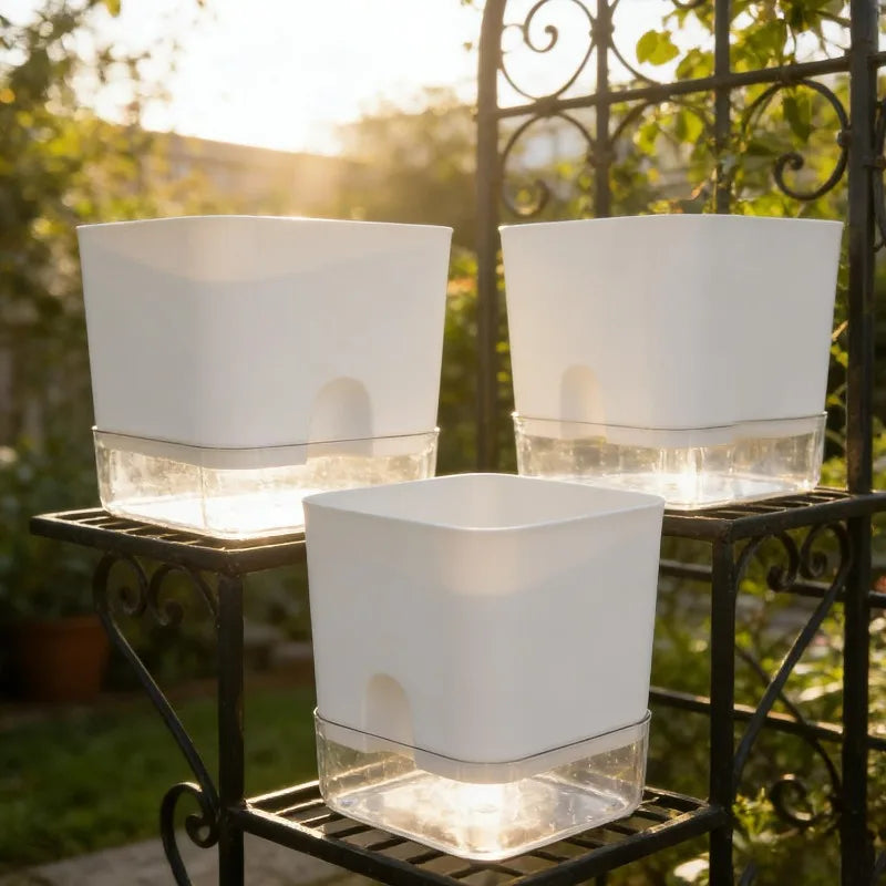 Square Self-Watering Plant Pot – Double Layer Indoor Balcony Flower Pot