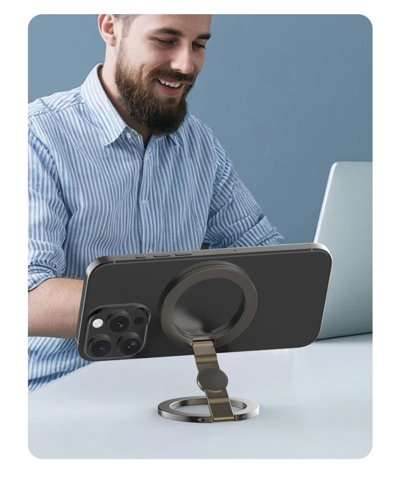 MagSafe Foldable 360° Rotating Phone Holder – Double-Sided Magnetic Grip Stand for iPhone