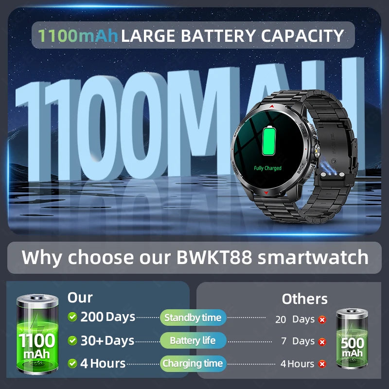 LIGE 1100mAh Battery Smart Watches For Man Outdoor Sport LED Flashlight Compass Men’s Smartwatch Bluetooth Call Men 2026 Watches
