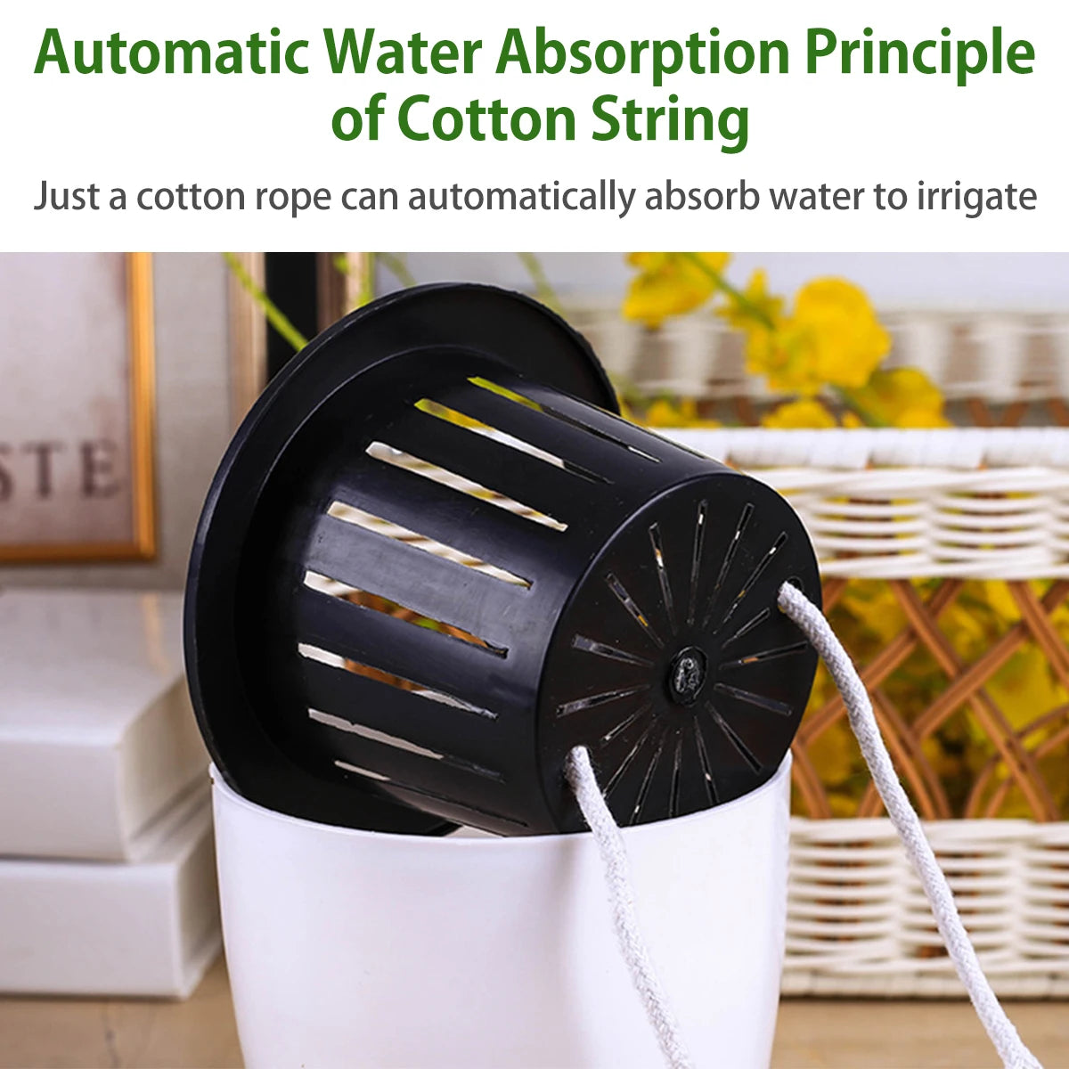 6-Piece Self-Watering Plant Pots with Cotton Wick – 4.7" Decorative Garden Planters