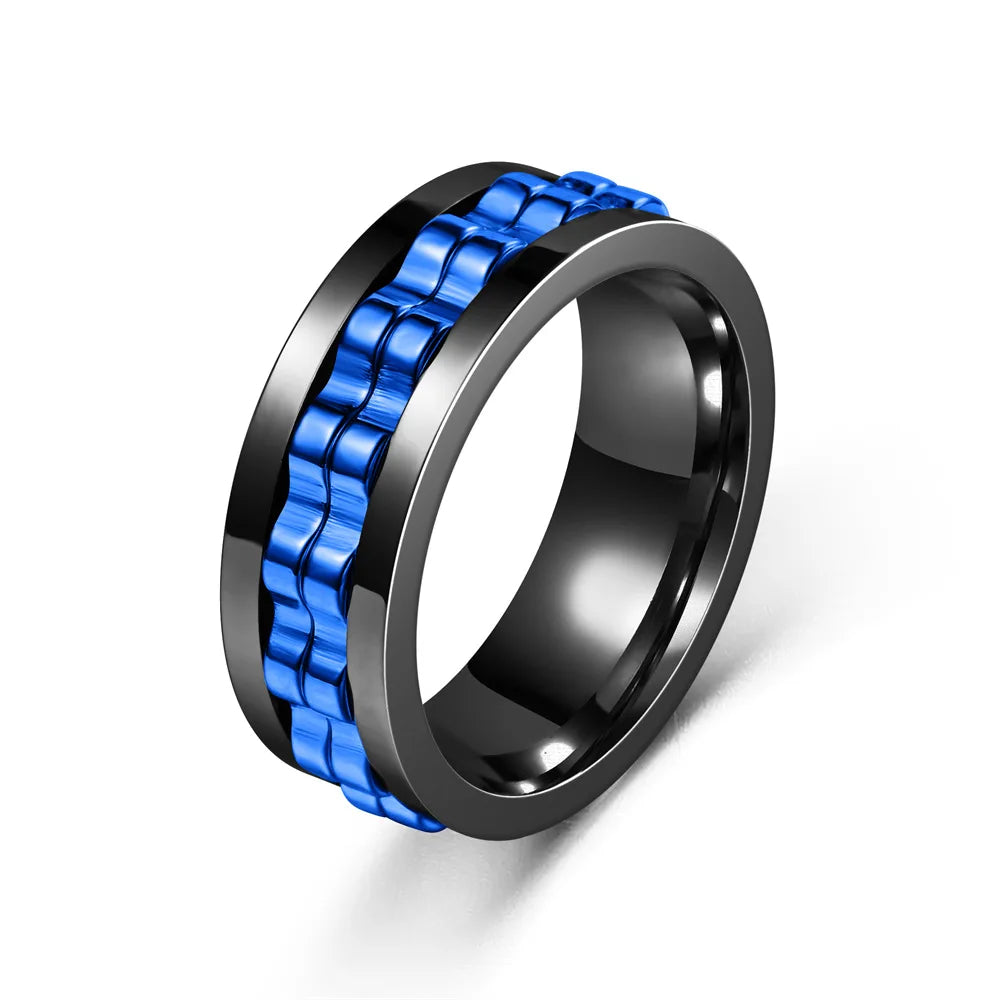 Anti Stress Stainless Steel Ring For Men Gear Chain Rotating Anxiety Relief Spinning Fidget Rings Punk Jewelry Size 6-13