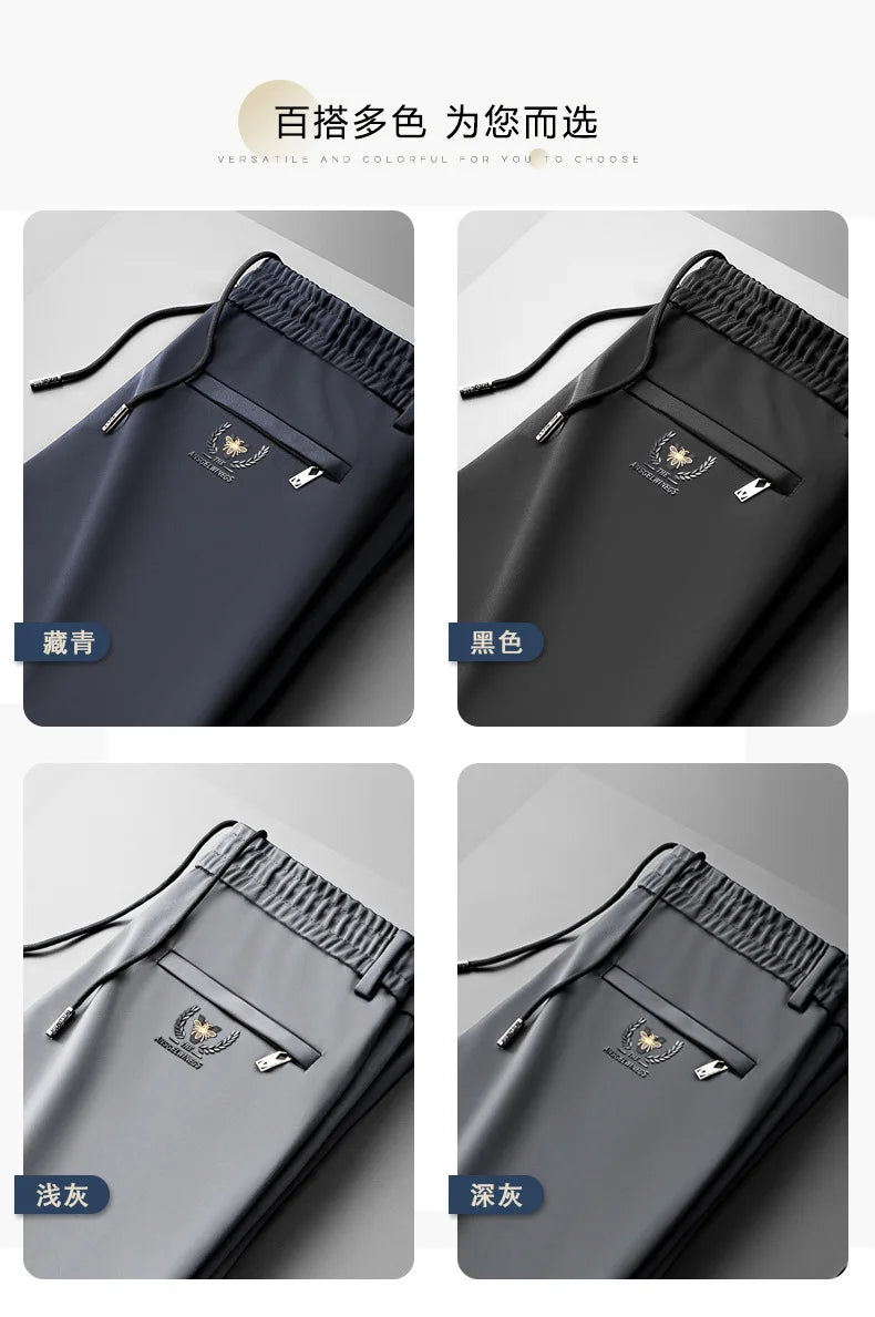 Ice Silk Cool Mens Pants 2024 New Summer Thin Casual Outdoor Quick-drying Sweatpants Male Straight Baggy Casual Men Trousers