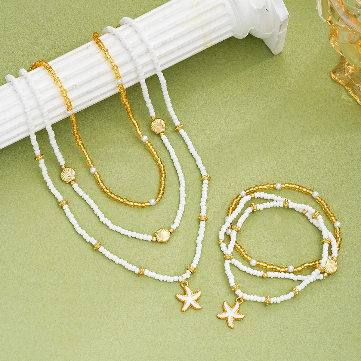 6-Piece Shell & Starfish Beaded Jewellery Set – Necklace & Bracelet Holiday Accessories