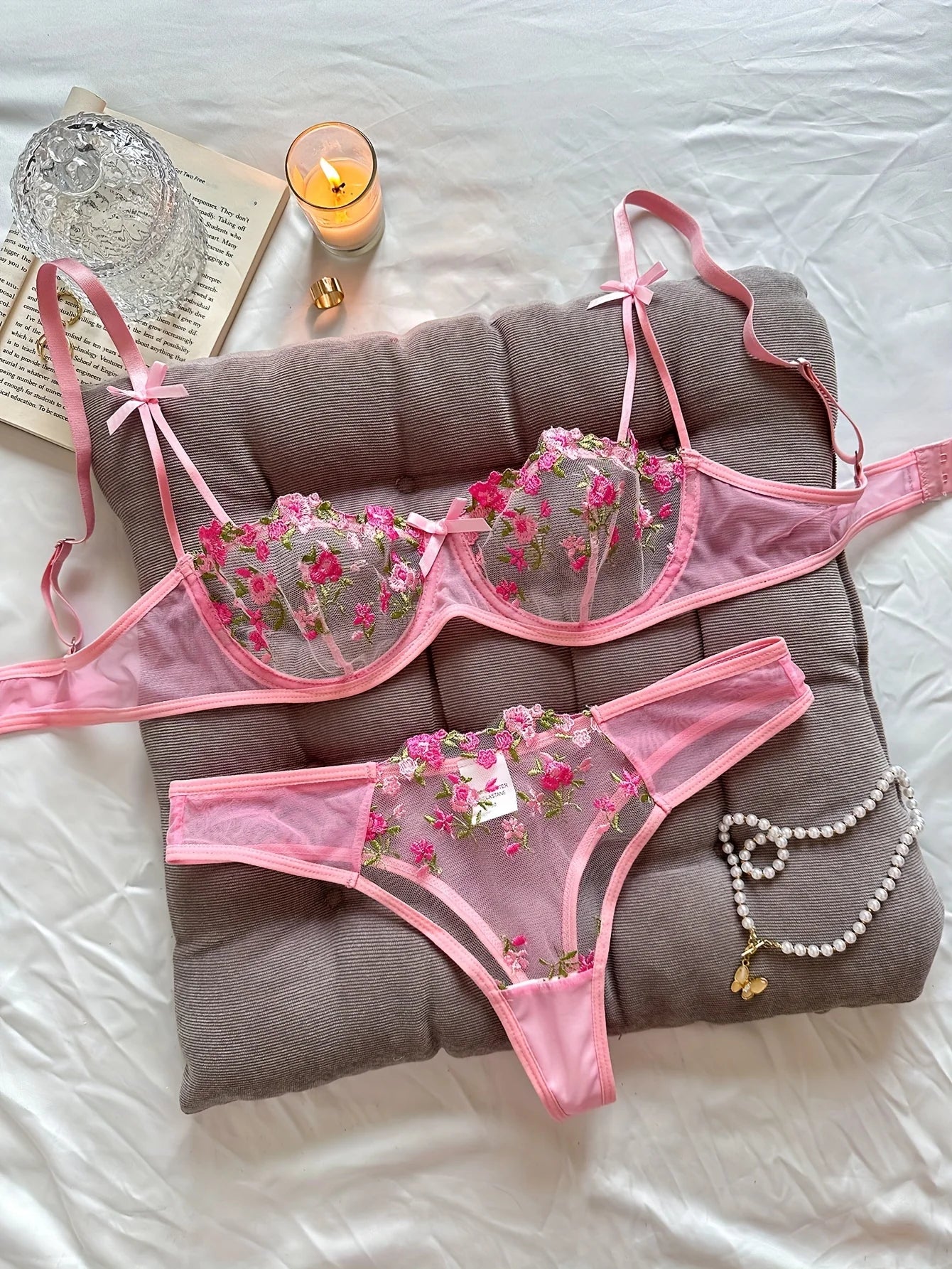 Women's Floral Embroidery Lace Lingerie Set – Sexy 2-Piece Underwear Bra & Briefs