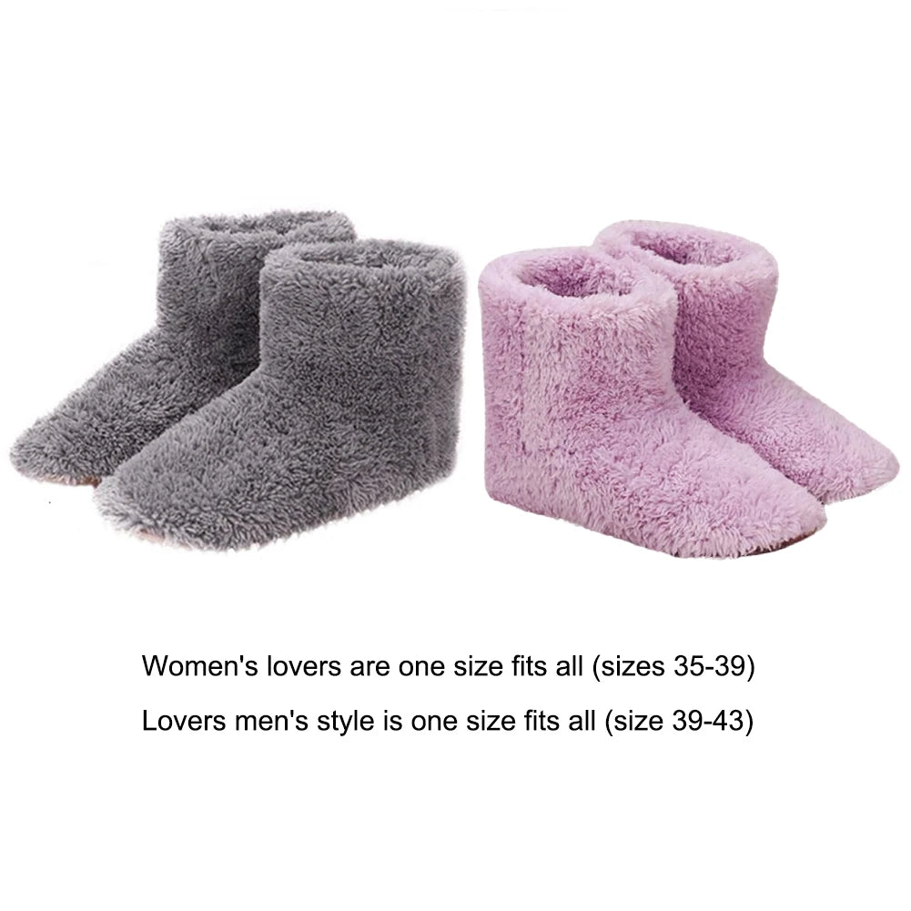Women Men Electric Heating Shoes Washable USB Heated Shoes Comfortable Plush Snow Boots Washable Foot Warmer Slipper for Winter