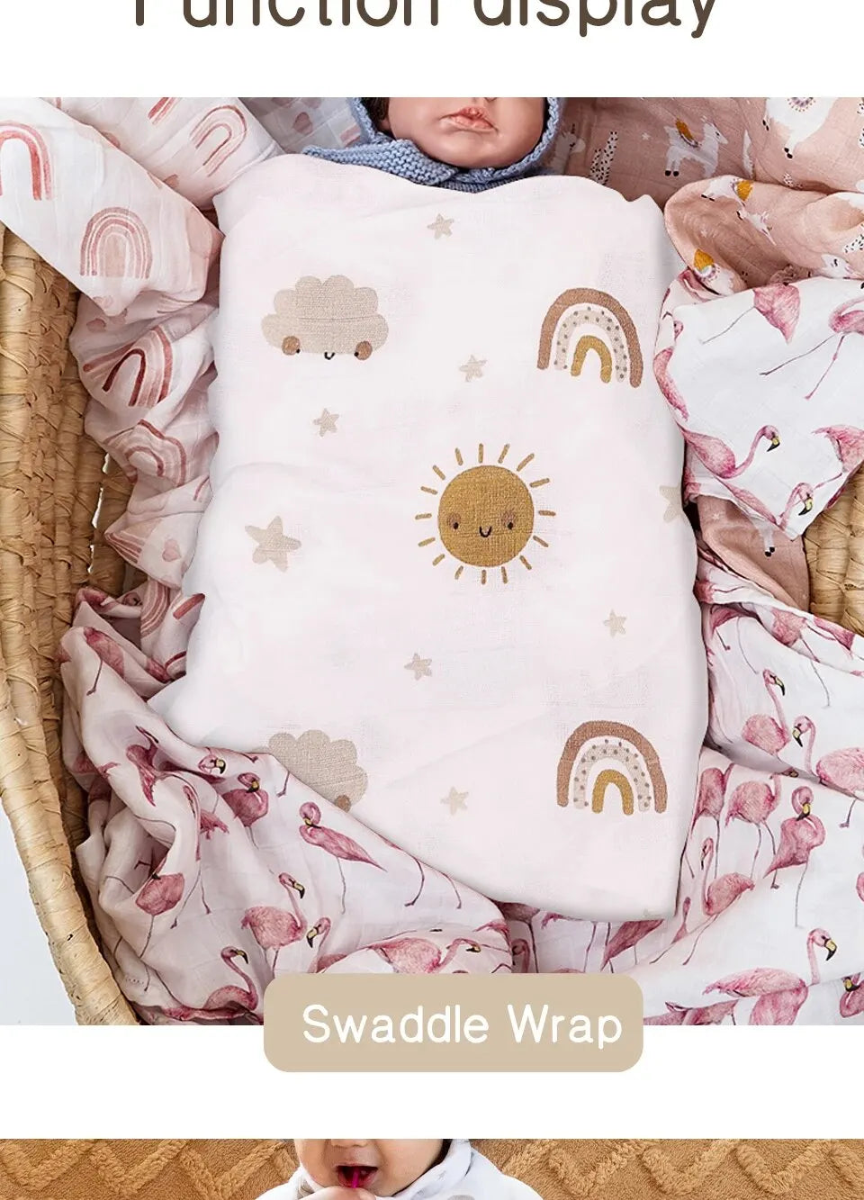 120x110cm Bamboo Cotton Baby Muslin Swaddle Blanket Cute Soft Print Baby Towel Wrap
